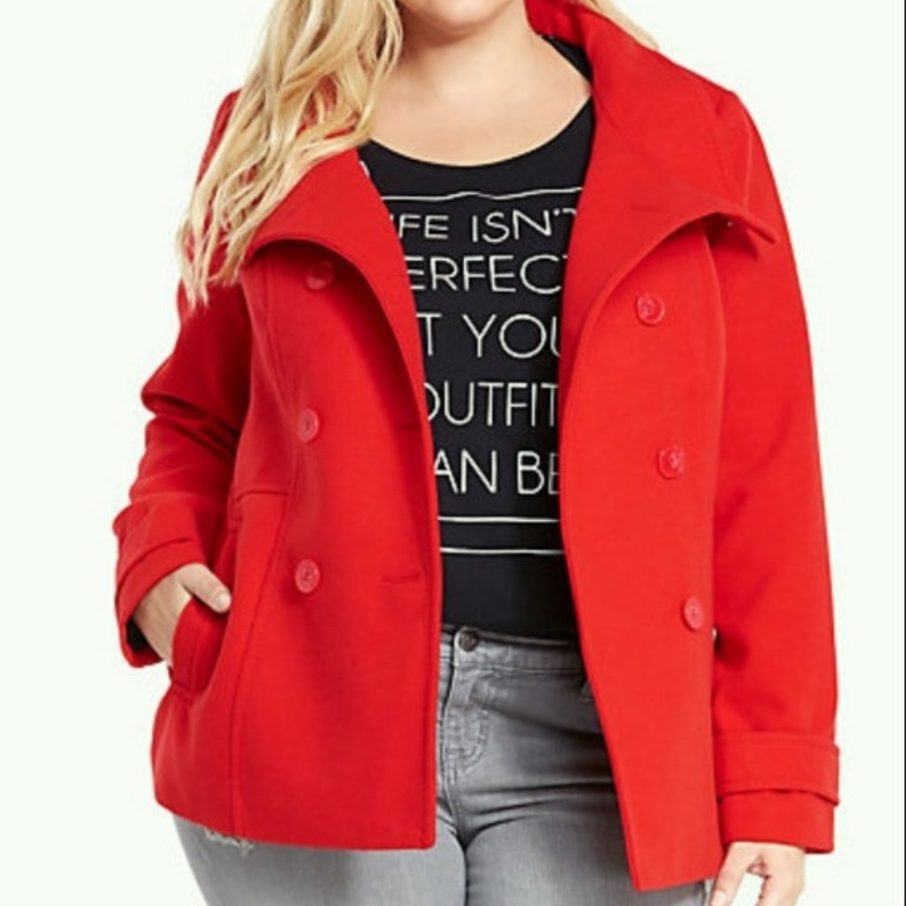 Torrid Coat $109 PLUS 0X 12 Red Peacoat Jacket NEW
